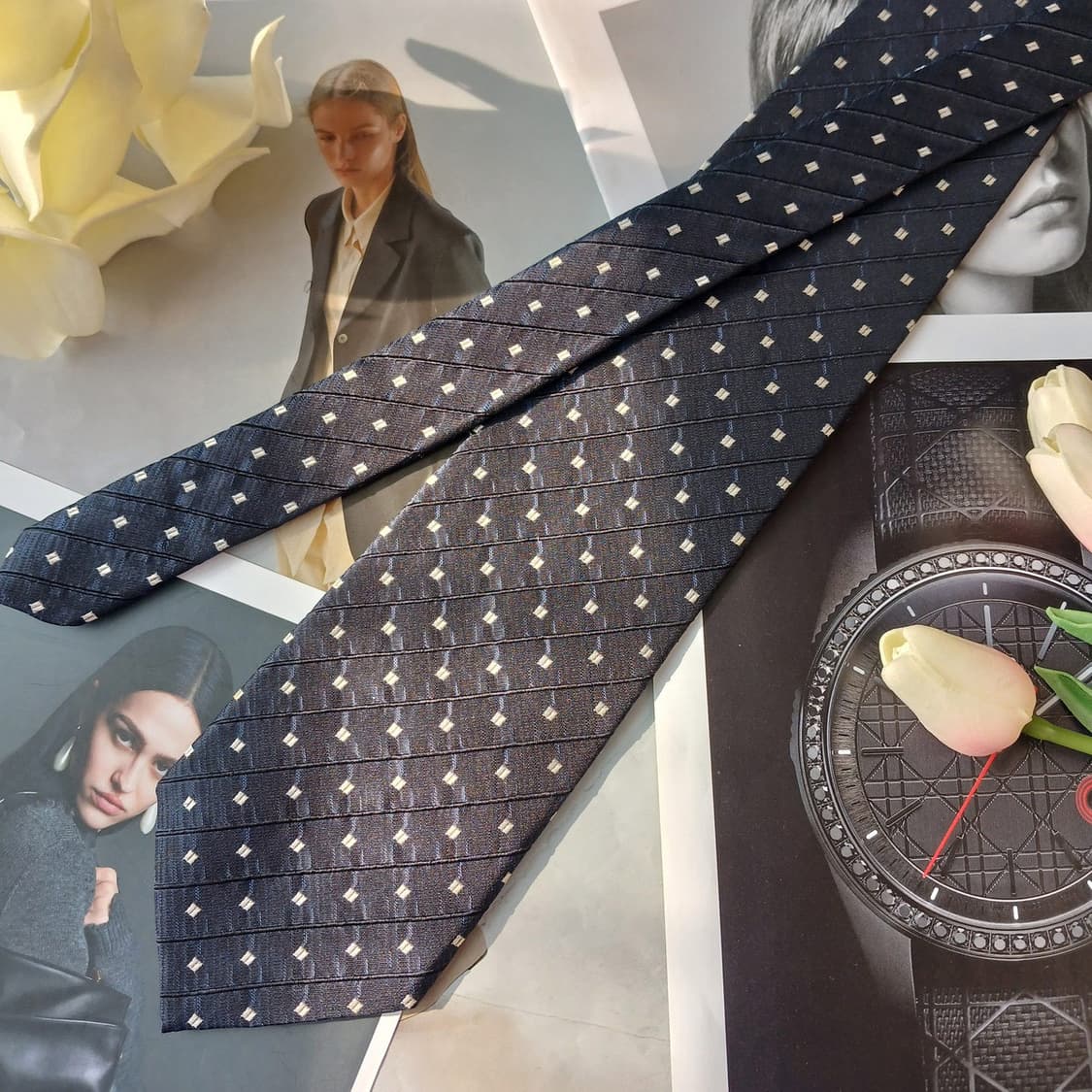 아쿠아스큐텀 실크 스트라이프 도트 넥타이 10cm A등급 A19799 상품이미지5