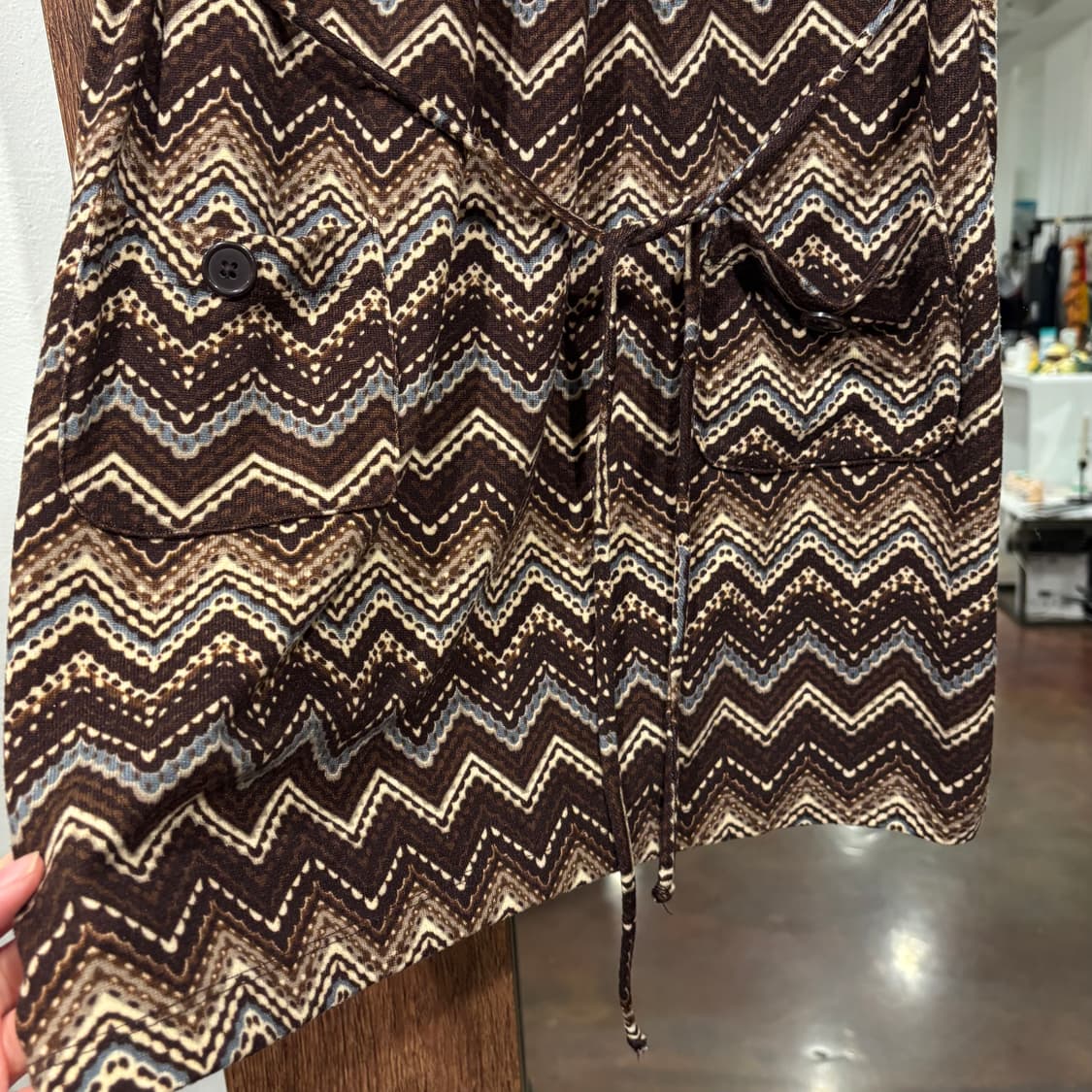 일본 빈티지 에스닉 패턴 폴라 셔링 반팔 원피스 하구미 모리 상품이미지9