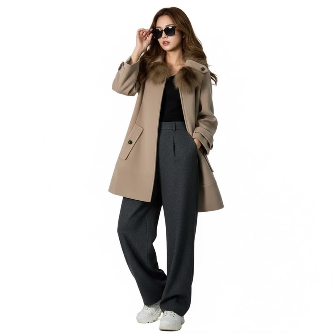 [1/44~77] 오즈세컨 Y2K 퍼카라 하프코트 베이지 여성 빈티지 상품이미지1