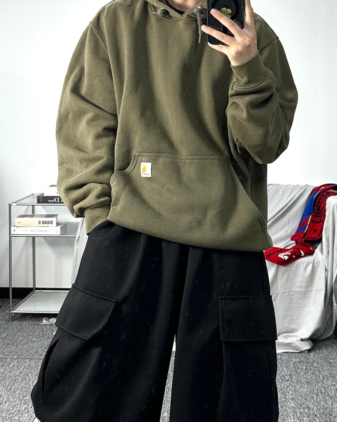 칼하트 올리브 그린 패치로고 후드티 L 상품이미지3