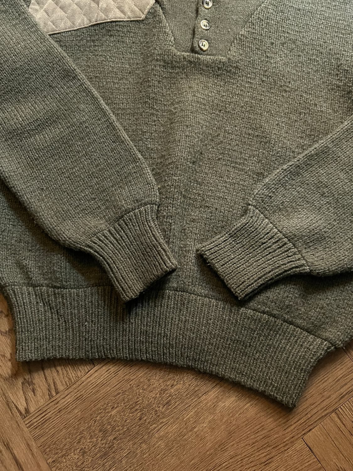 [L]90's Made in USA 건패치 카키 울 니트 상품이미지5