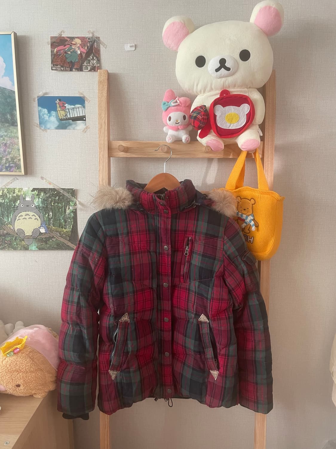 모리걸 빈티지 체크 숏 후디 패딩 상품이미지1