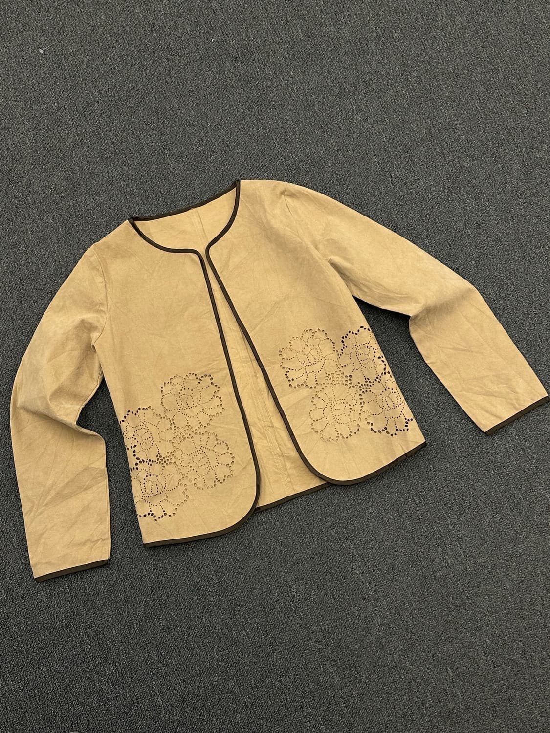 OS)American vintage 스웨이드 여성 펀칭 가디건 상품이미지1