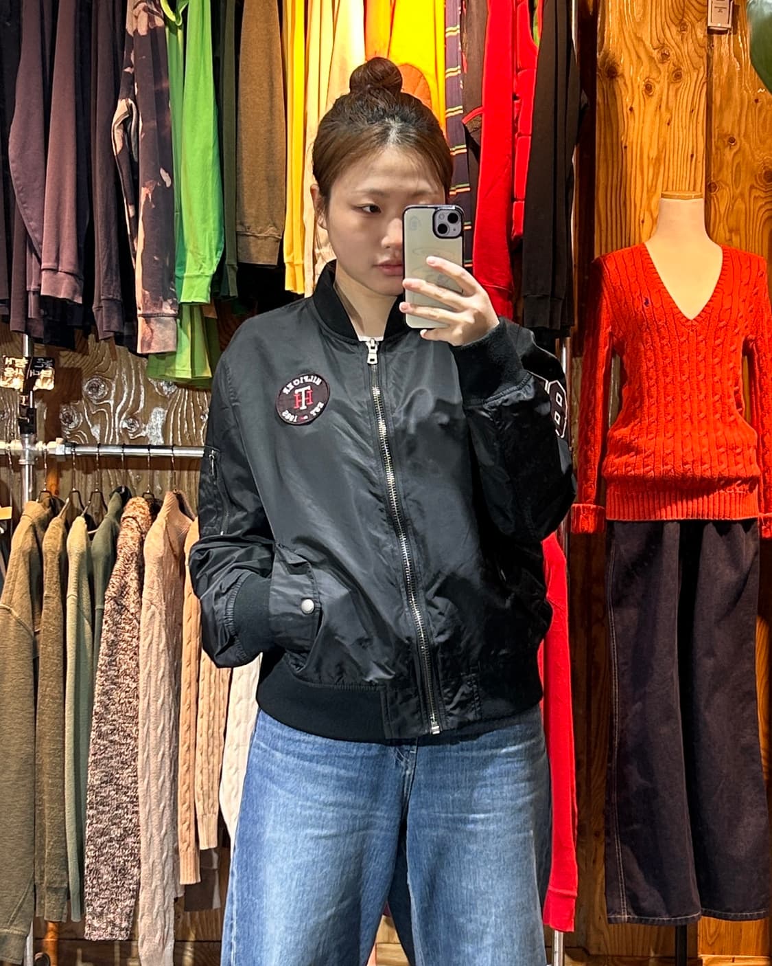 M 타미힐피거 빅로고 패치 블랙 나일론 블루종 상품이미지1