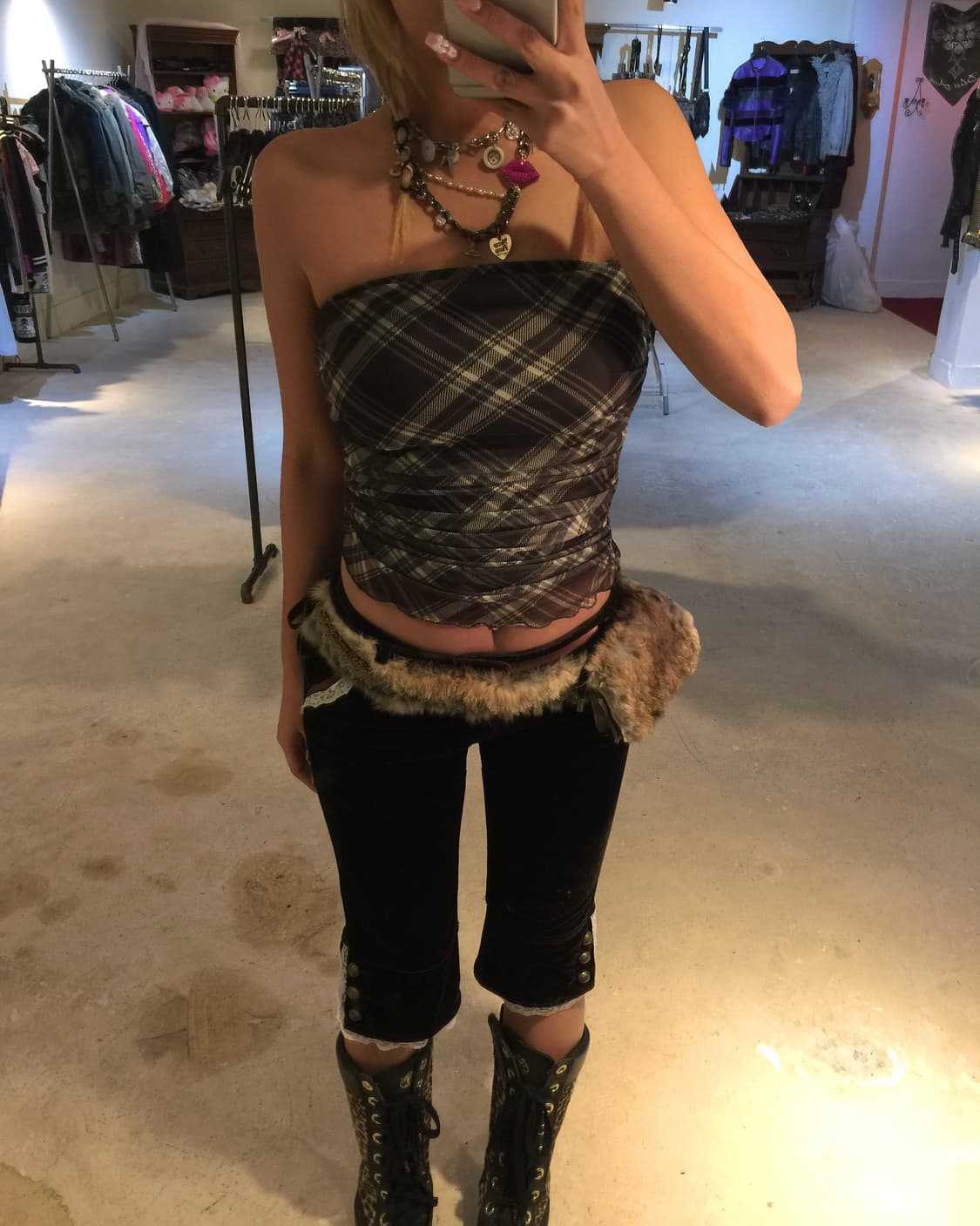 브라운 벨벳 레이스 7부 팬츠 상품이미지5