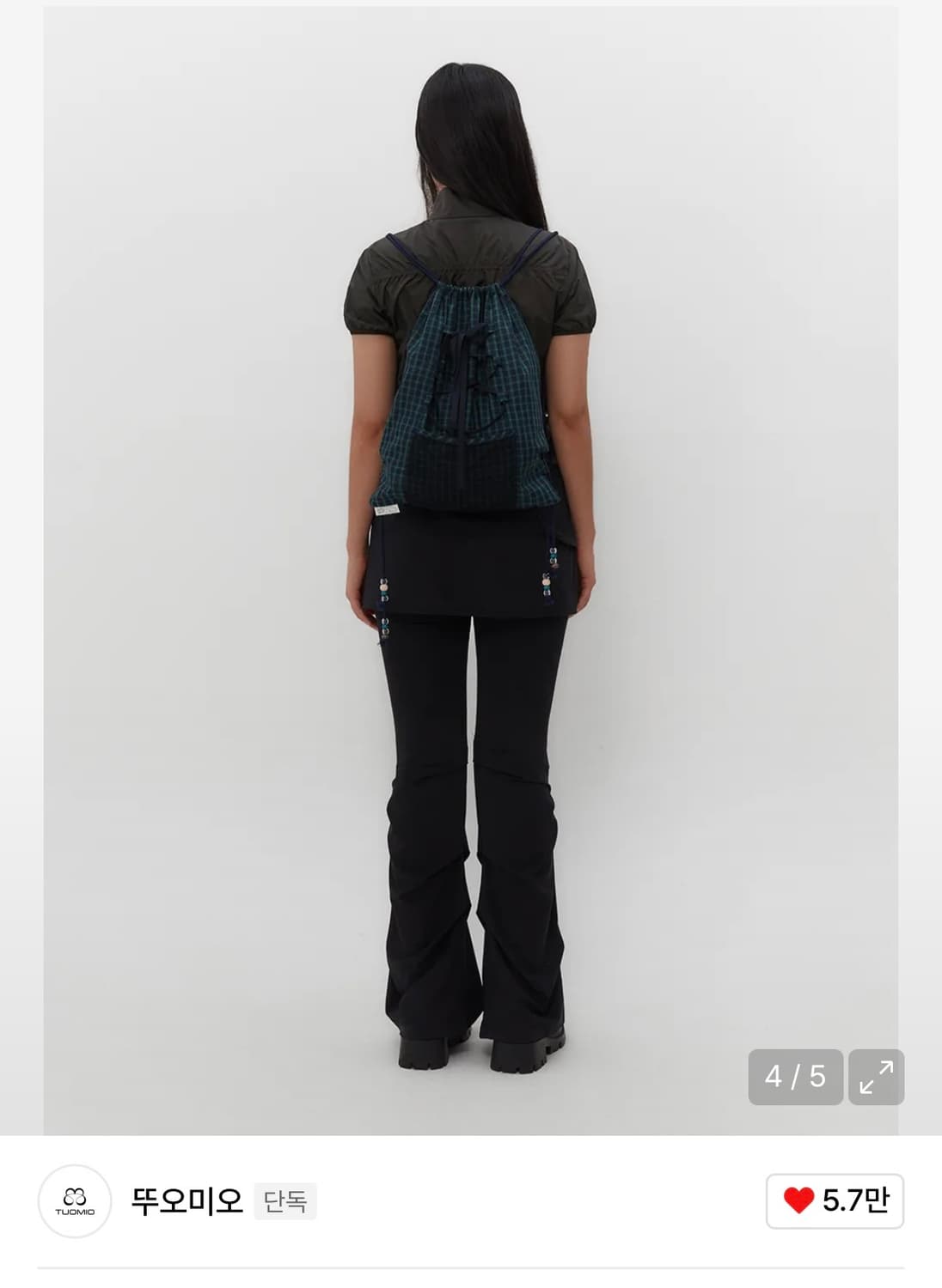 뚜오미오 CHECK STRING GYMSACK 체크 스트링 짐색 그린 상품이미지2