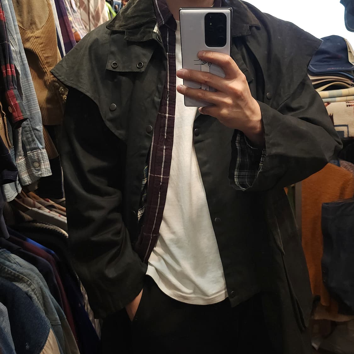 90s 잉글랜드 컨트리 왁스자켓 스톡맨 케이프 왁스코트 레인코트 그린xl 상품이미지10