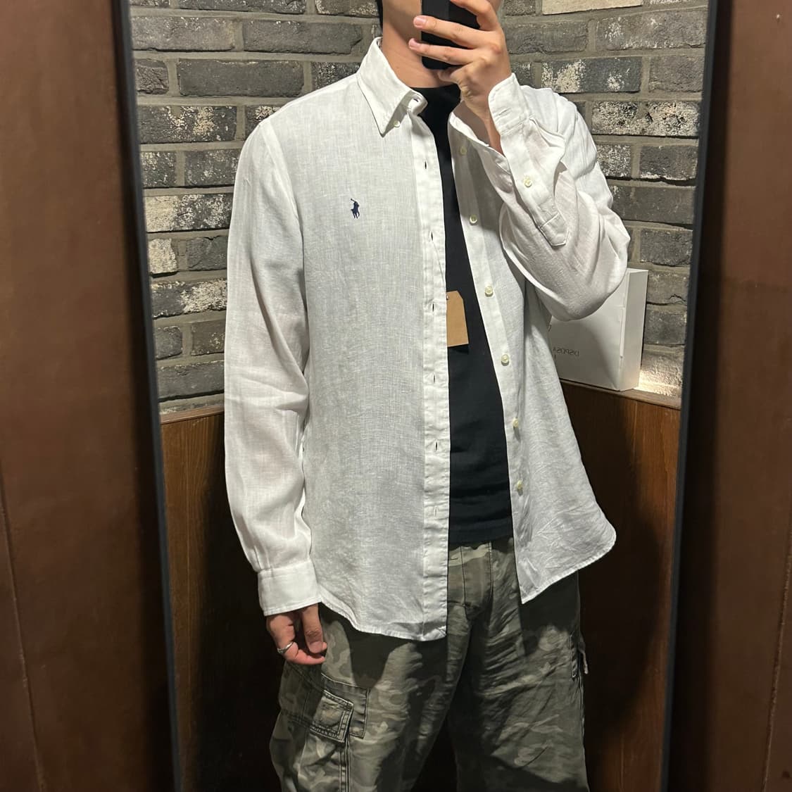 M) 폴로 랄프로렌 클래식핏 화이트 린넨 셔츠 T91 상품이미지8