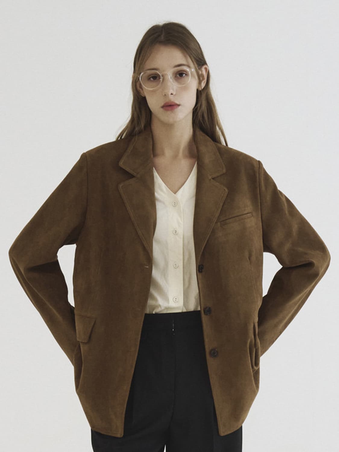 틸버 클래식 비건 스웨이드 자켓 브라운  상품이미지1