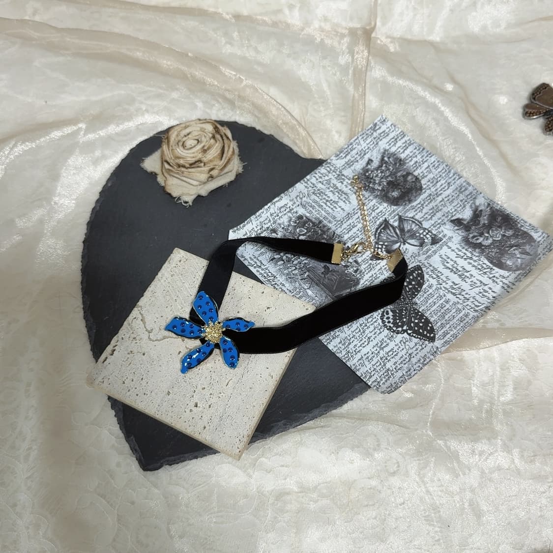 빈티지 벨벳 플라워 에나멜 초커 목걸이 상품이미지2