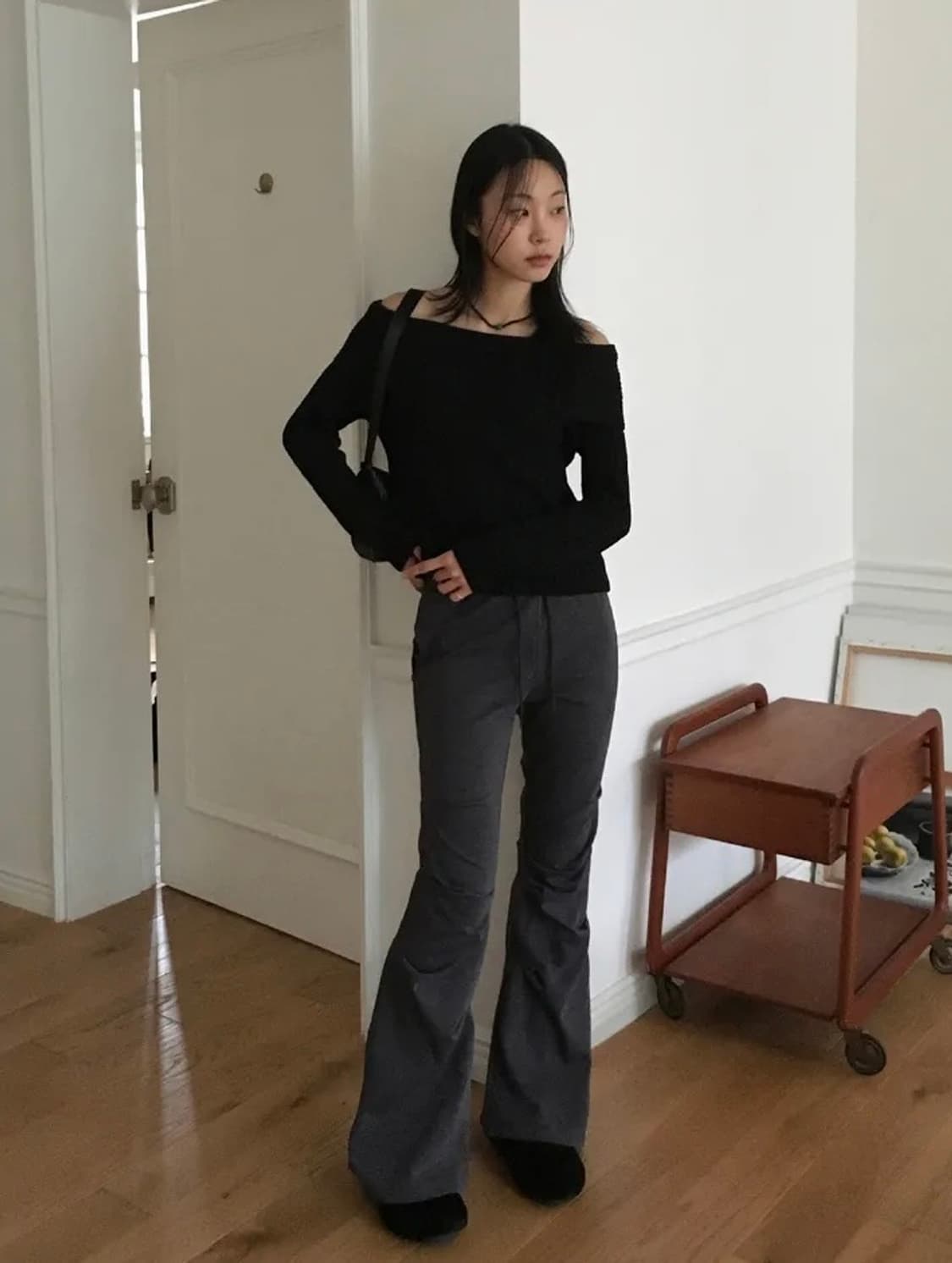 핀턱 셔링 부츠컷 밴딩 팬츠 상품이미지2