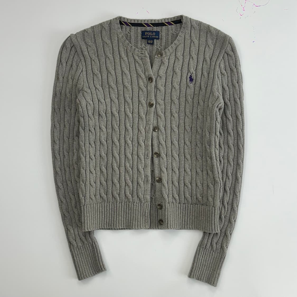 Polo 폴로 퍼플 포니 그레이 케이블 니트 가디건 상품이미지3