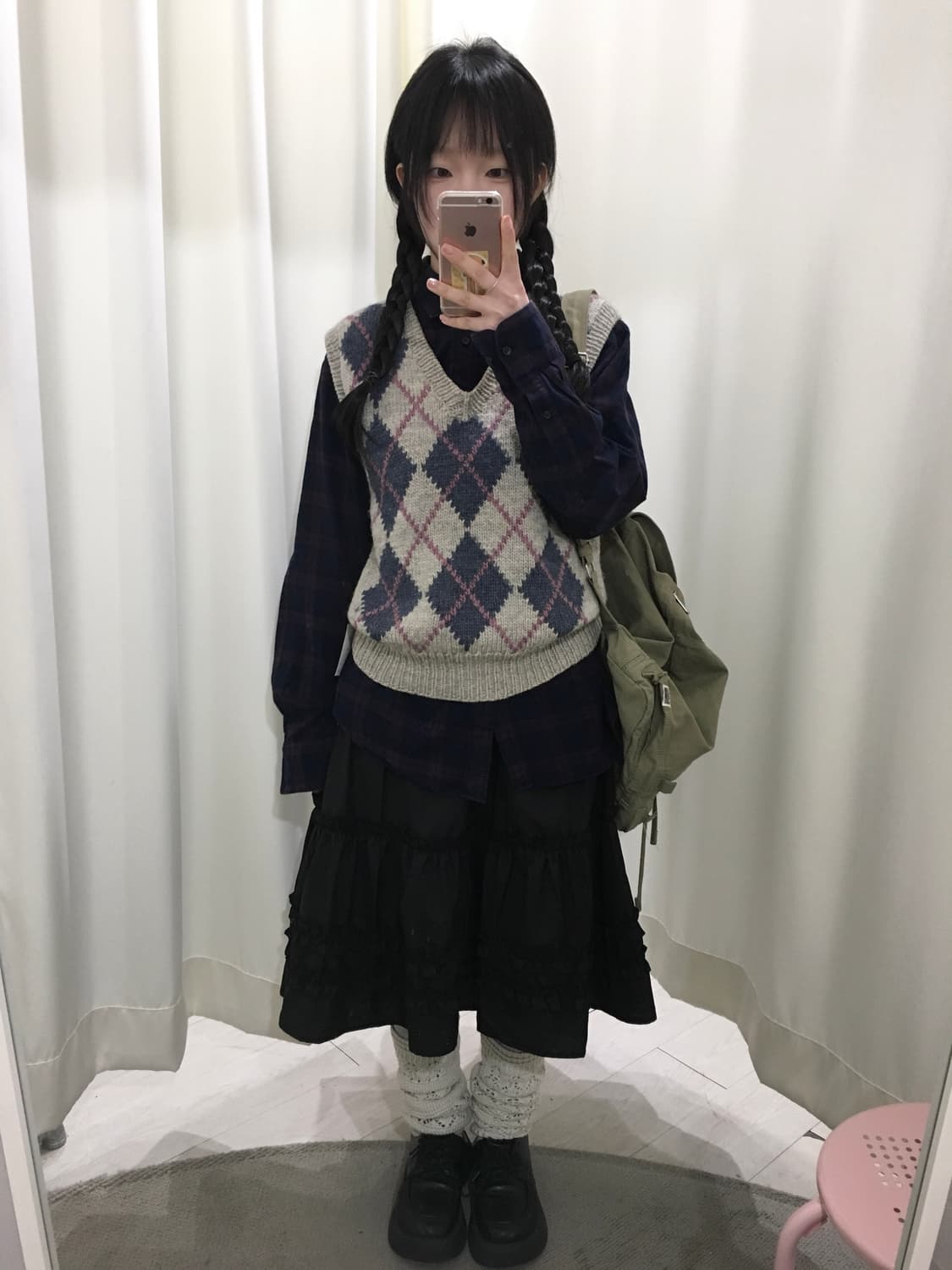 grape check shirt + vest set 상품이미지2