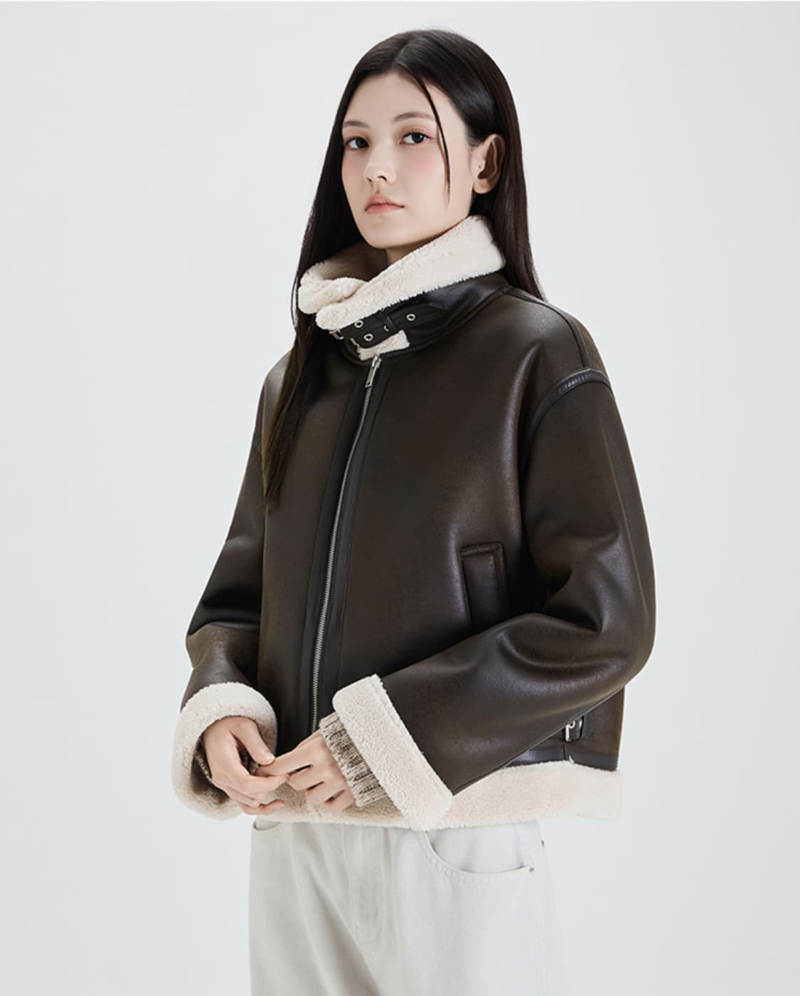 미쏘(MIXXO) 스탠카라 무스탕 브라운 상품이미지2