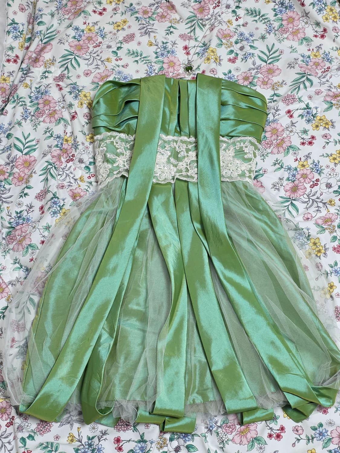 일본빈티지)그린 핀터깔 페어리계 레이스망사 벌룬드레스 댄스파티연주회 상품이미지1