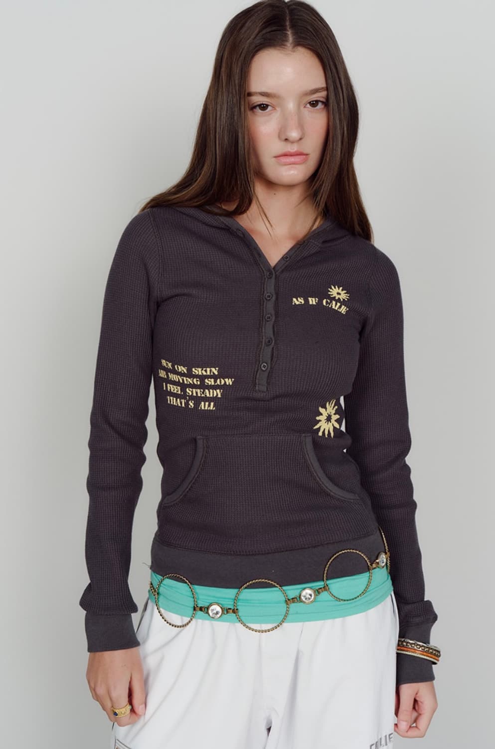에즈이프캘리 WAFFLE HOODIE BUTTON LONG SLEEVE 상품이미지1