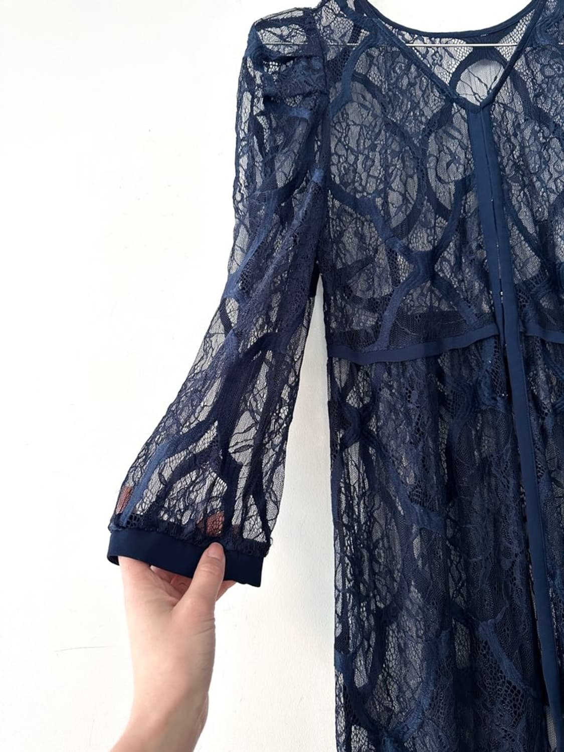 Lace layered long robe & top / navy 상품이미지3