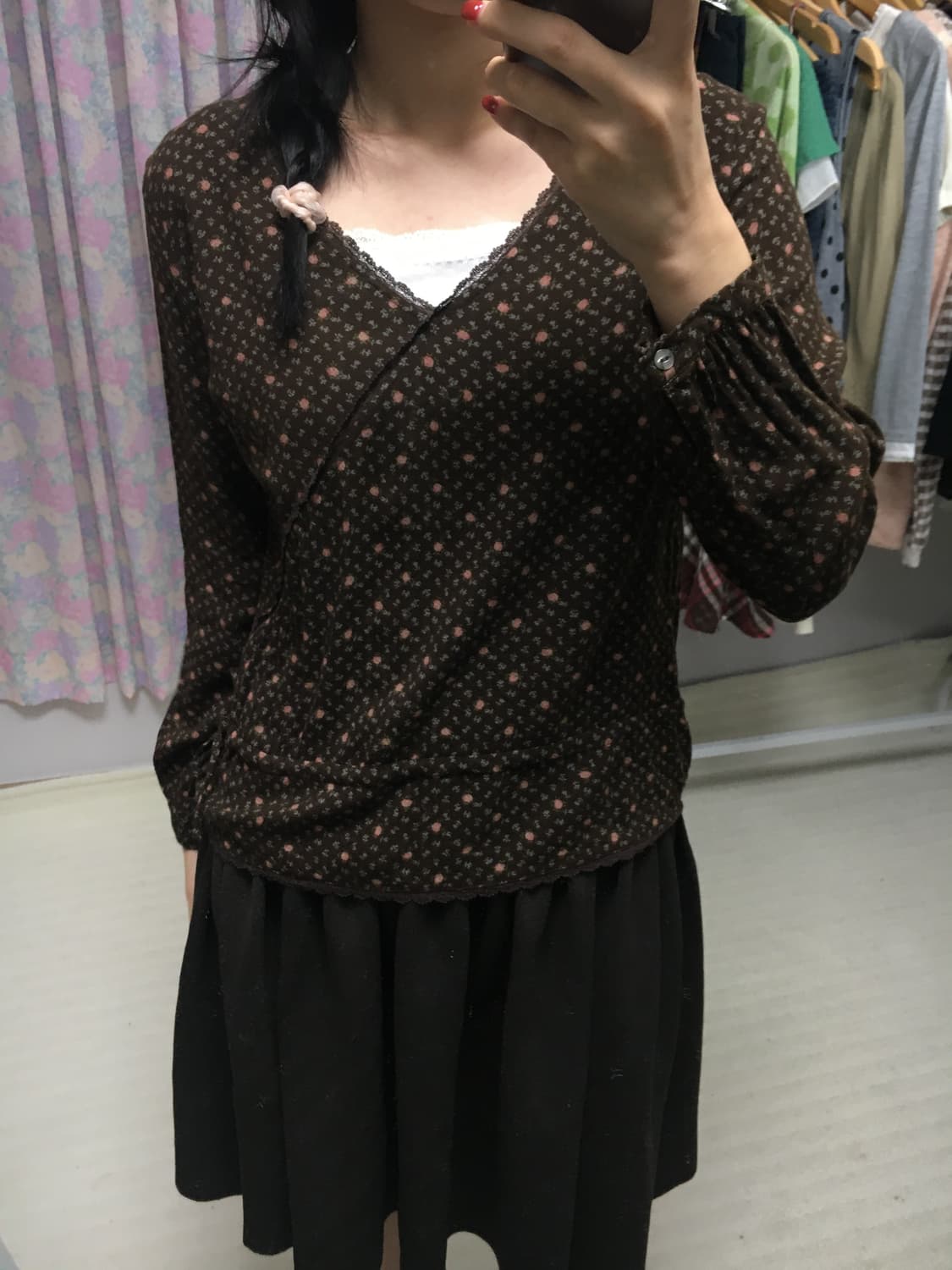 브라운 플라워 긴소매 티셔츠 상품이미지2