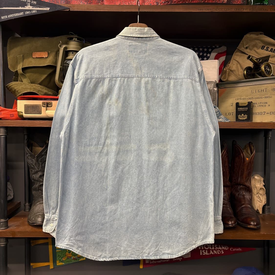 00s 할리데이비슨 클래식 레터링 패치 라이트워시 워크 데님셔츠 N282 상품이미지2