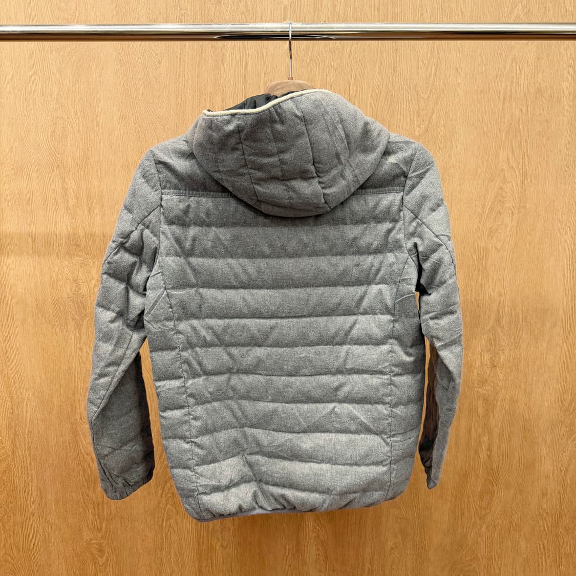 해리스 트위드 후드 퀄팅 패딩 자켓 풀 집업 포켓 패치 디테일 그레이 상품이미지3