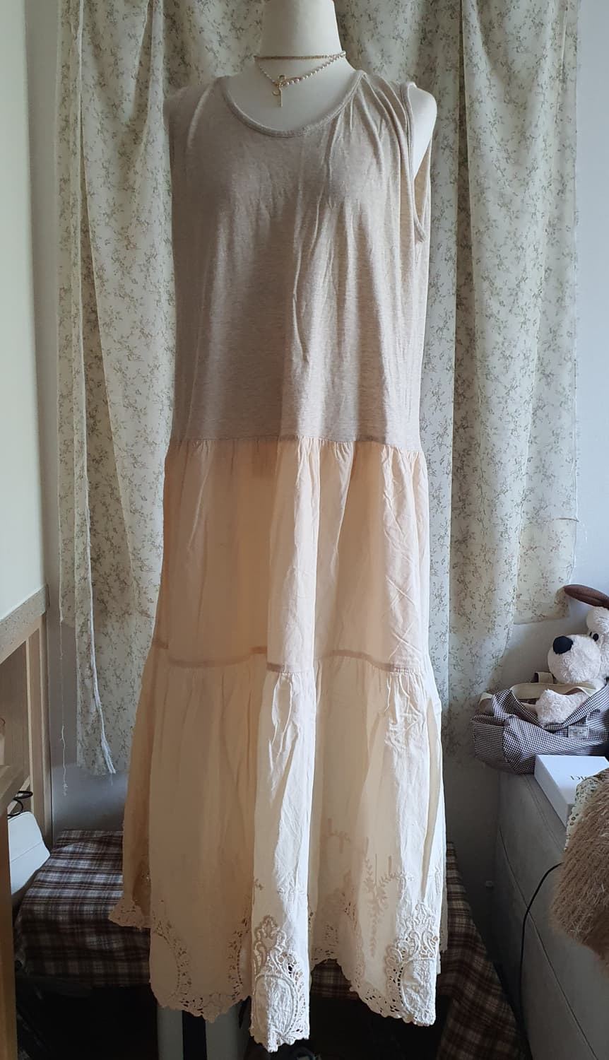 [모리걸] 레이어드 원피스 이너 아이보리 레이스 캉캉 롱 상품이미지2