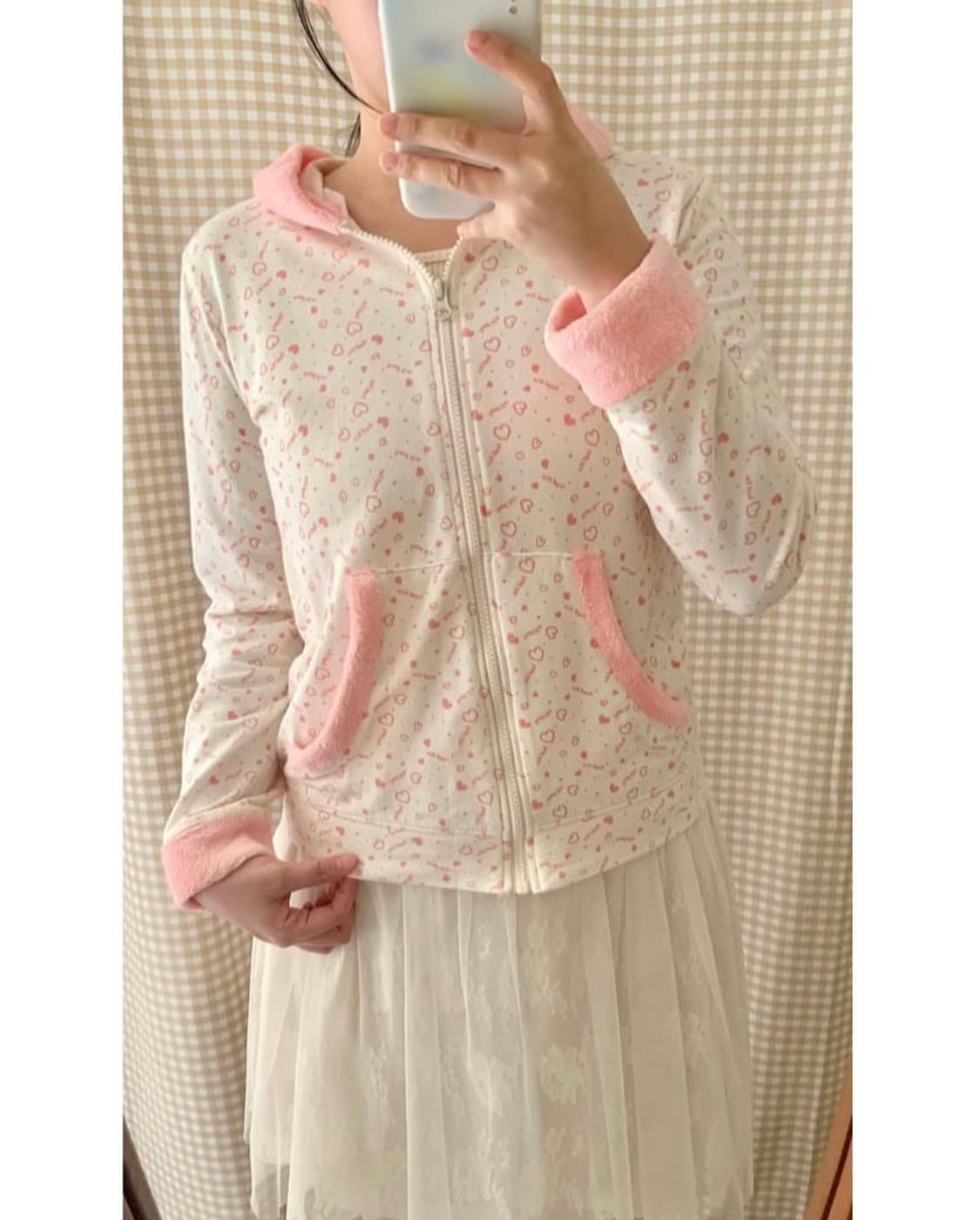 핑크 하트 퍼 후드집업 상품이미지4