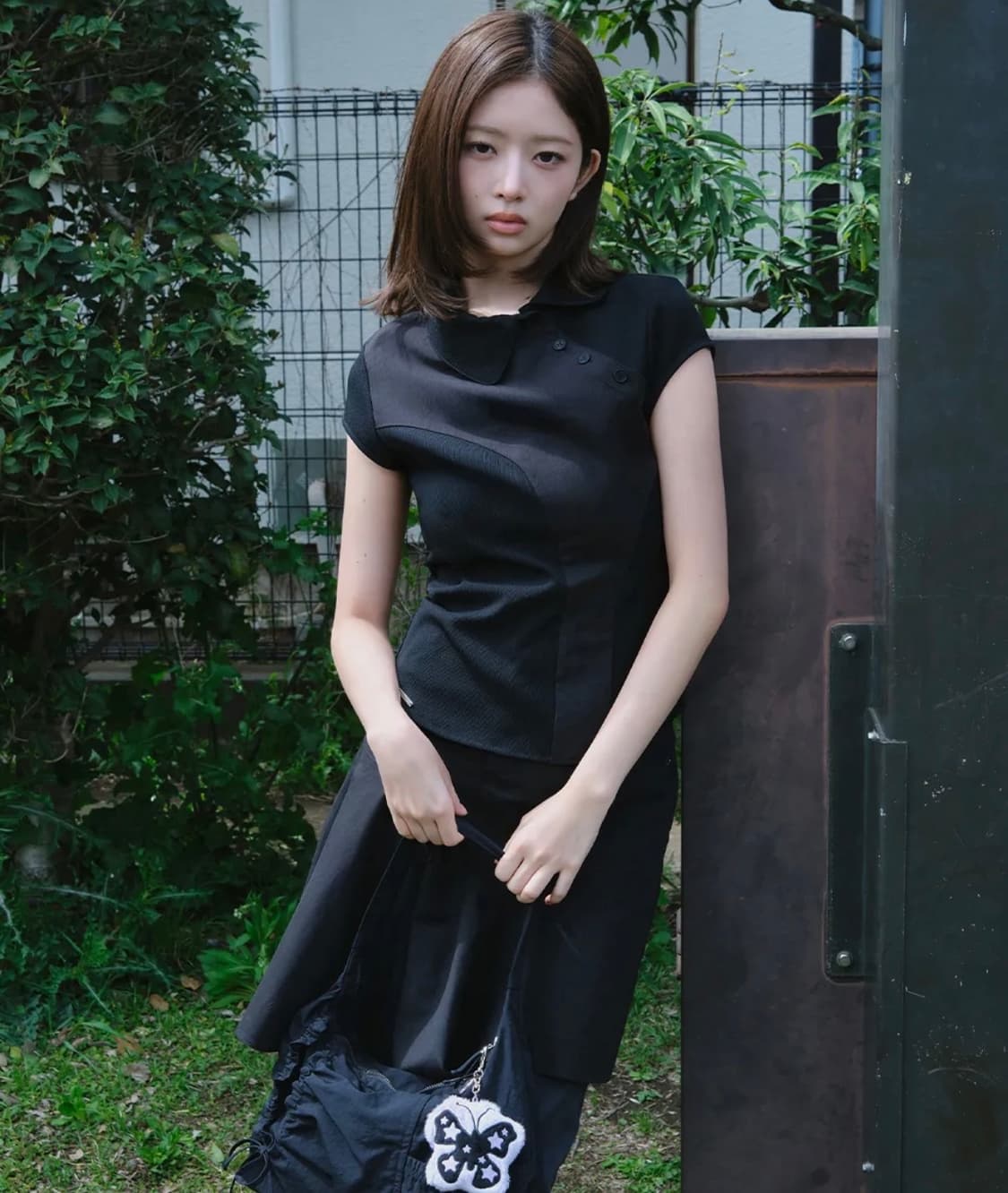 Diagonal placket layered shirt BLACK 상품이미지1