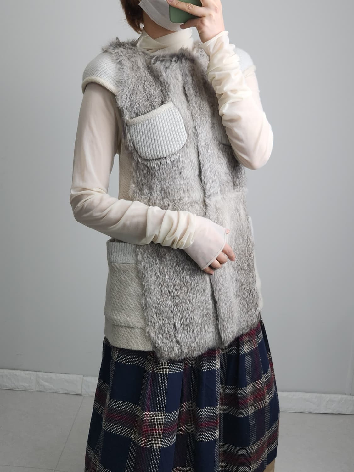 반소매 퍼•니트 자켓 상품이미지2