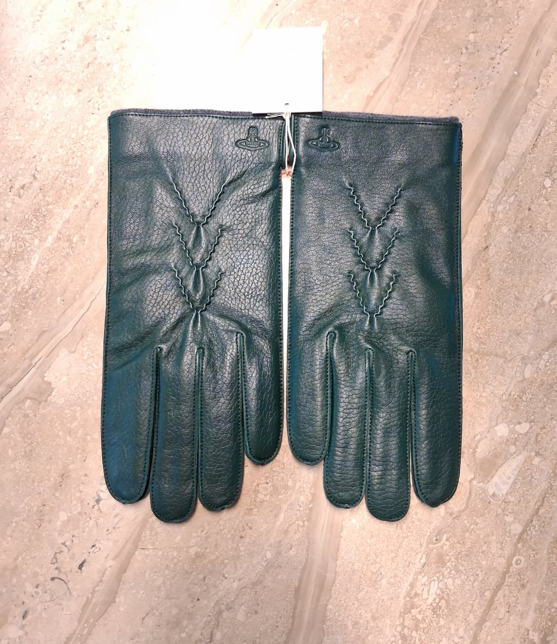 비비안웨스트우드 남성용 V 스티치 가죽 장갑 다크 그린 (새상품) 상품이미지4