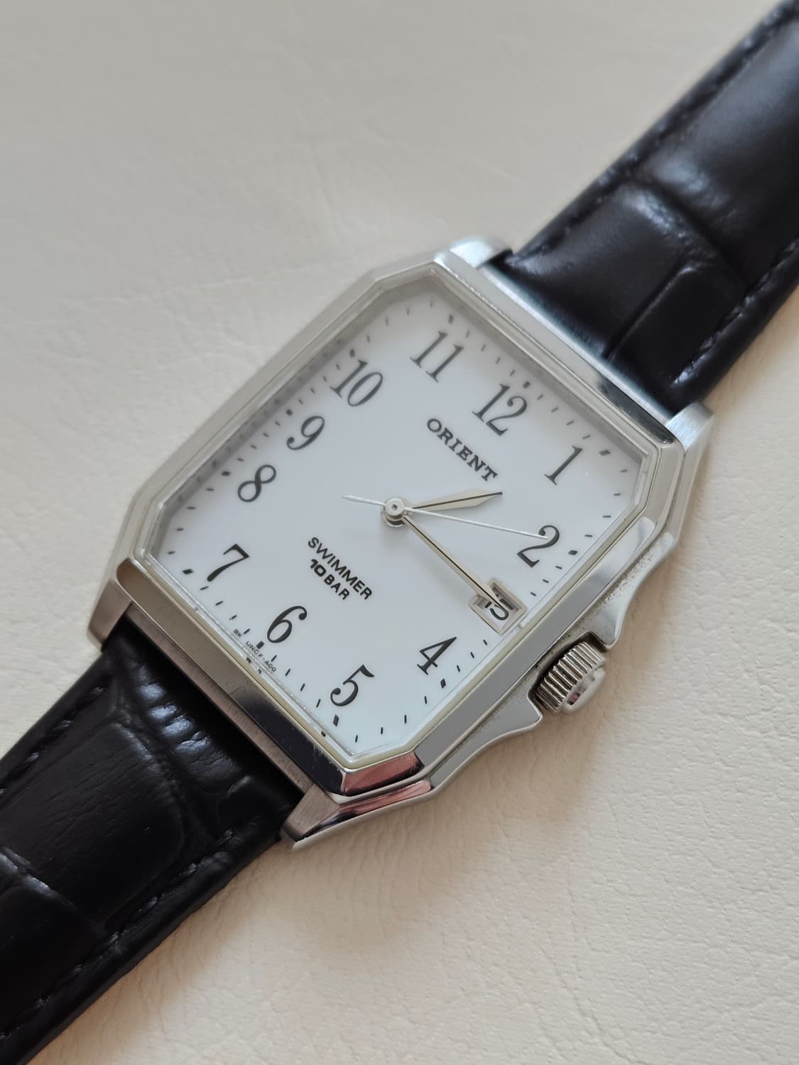 빈티지 오리엔트 스위머 흰판 가죽 시계 상품이미지4