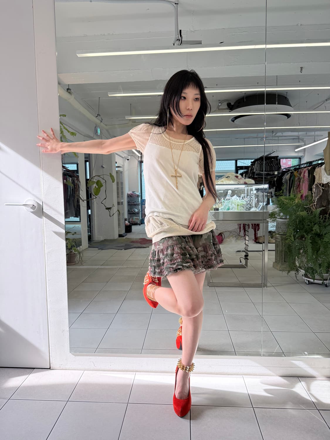 lace trim rib tank top 상품이미지2
