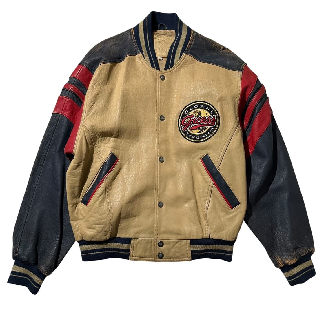 90‘s 게스 레더 바시티 자켓 상품이미지1