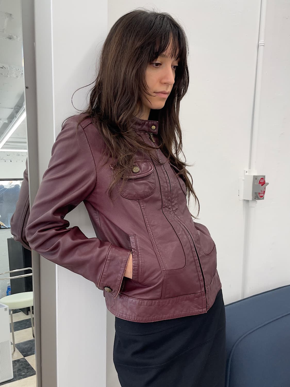  Wine short leather jacket 상품이미지1