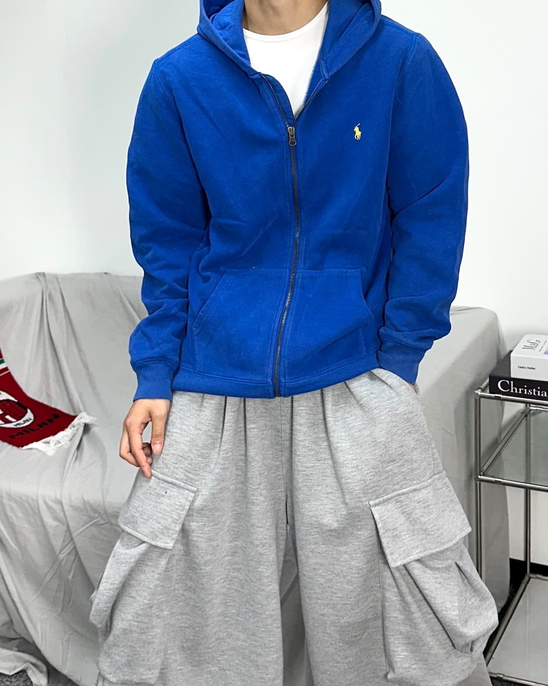 폴로 랄프로렌 옐로우 포니 블루 후드집업 XL 상품이미지3