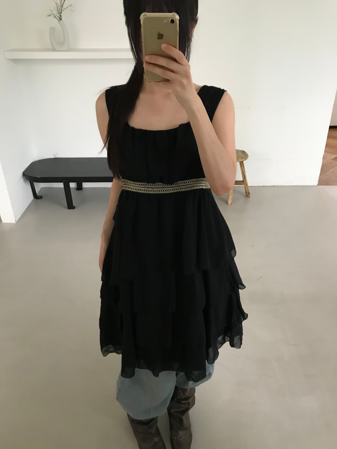 vintage black frill one-piece 상품이미지3