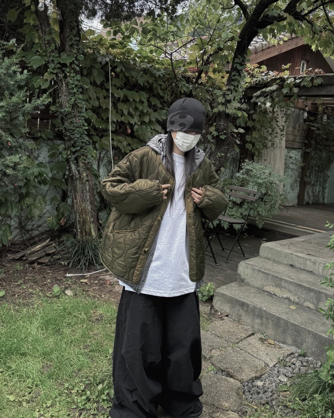 산산기어 블랙 차콜 그레이 숏 로고 비니 고프코어 스트릿패션 방한 모자  상품이미지2