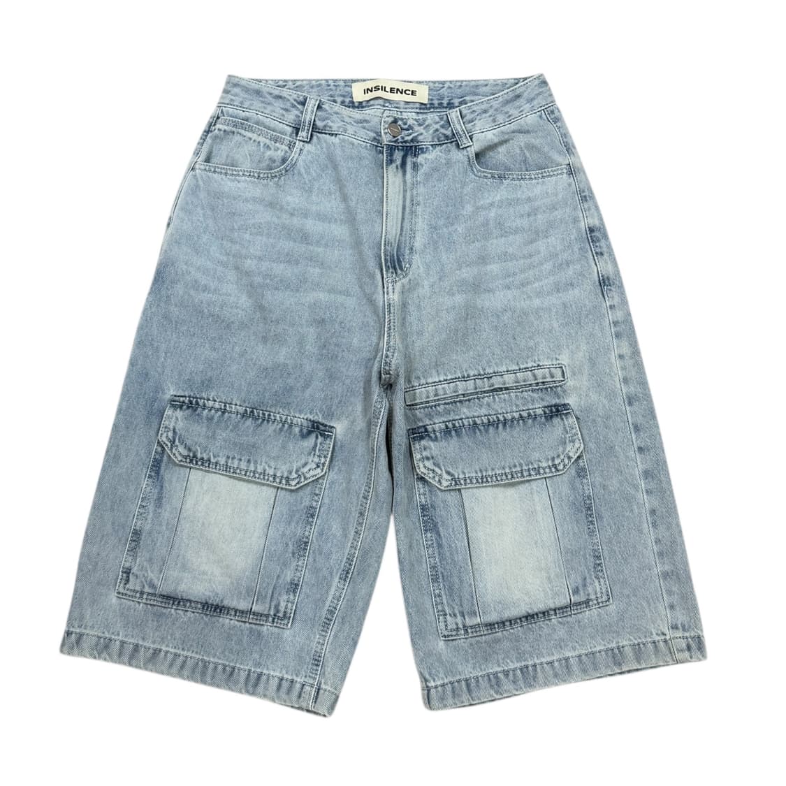 인사일런스 프론트 카고 와이드 버뮤다 팬츠 바지 라이트 블루 S 상품이미지1