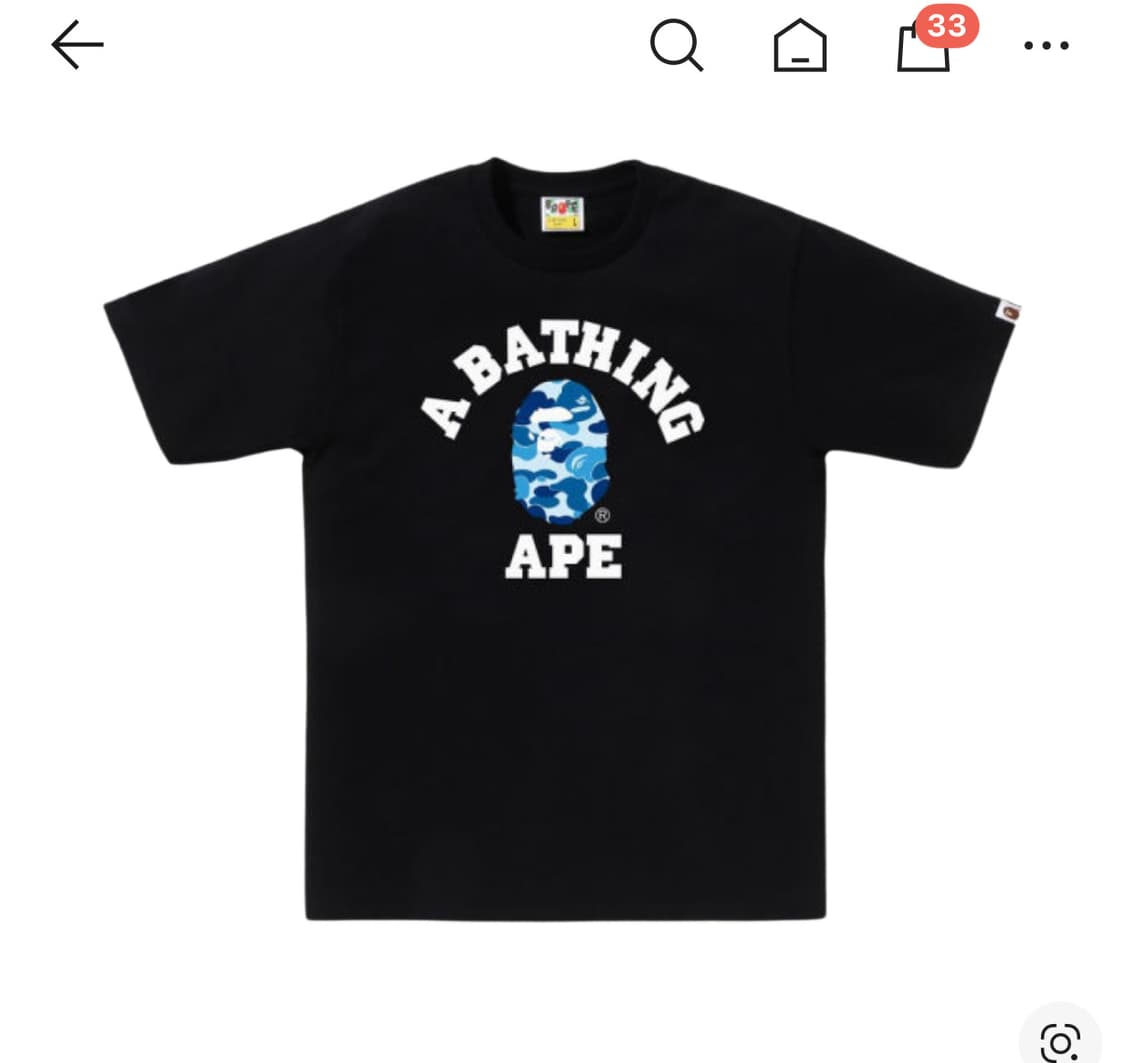 베이프 ABC 카모 컬리지 티셔츠 블랙 블루 상품이미지1