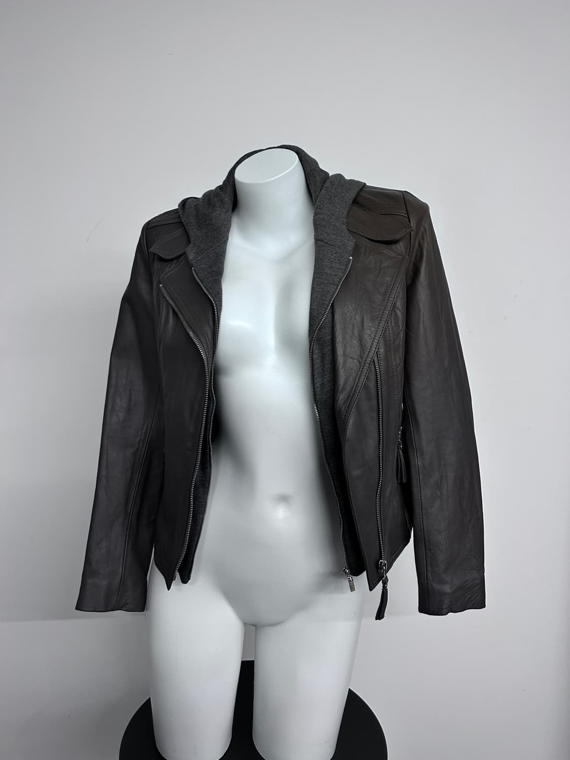 사선 후드 하이브리드 레더 자켓 상품이미지2