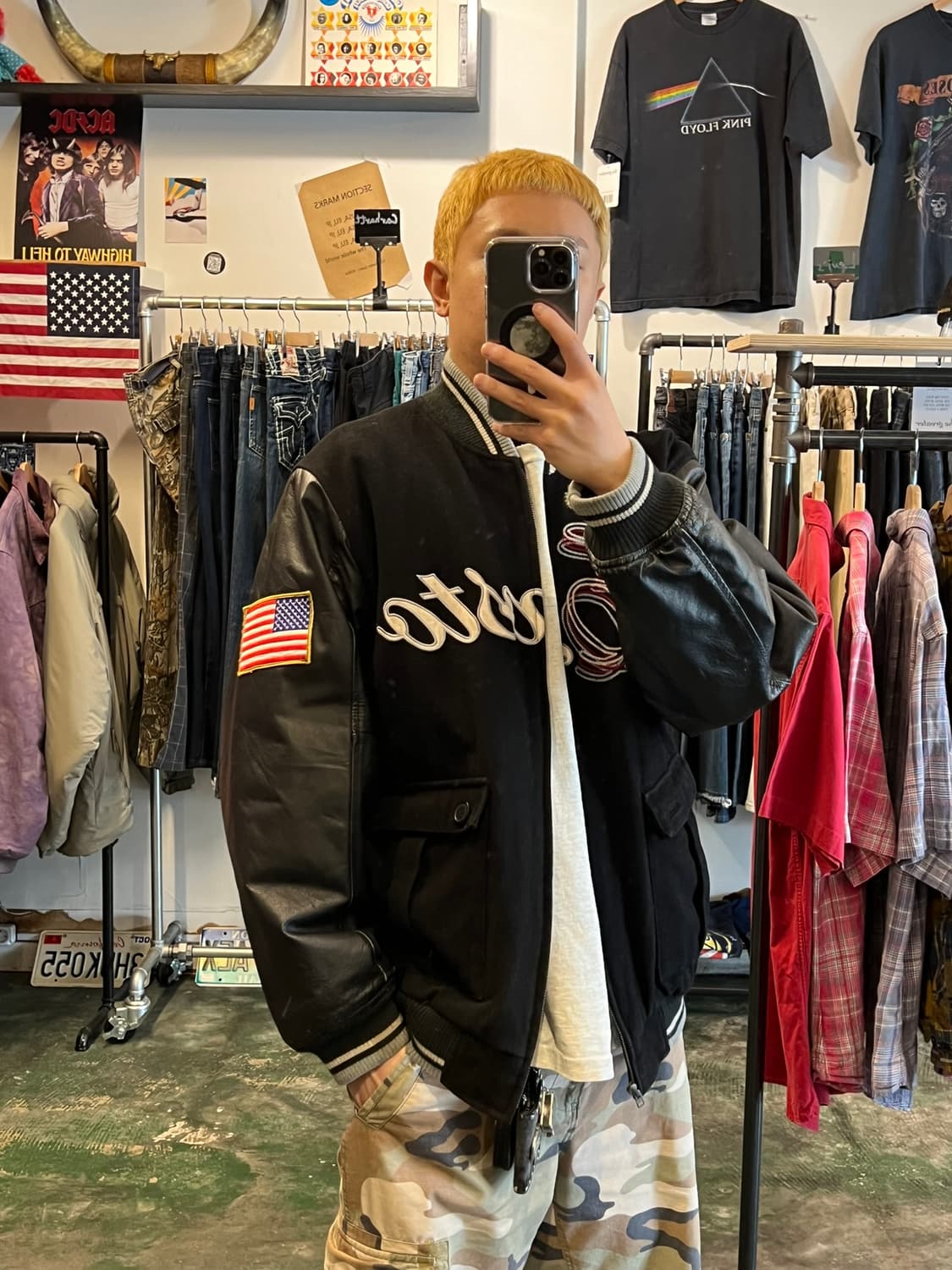 90's 빈티지 바시티 레더 슬리브 USA 자켓 상품이미지2