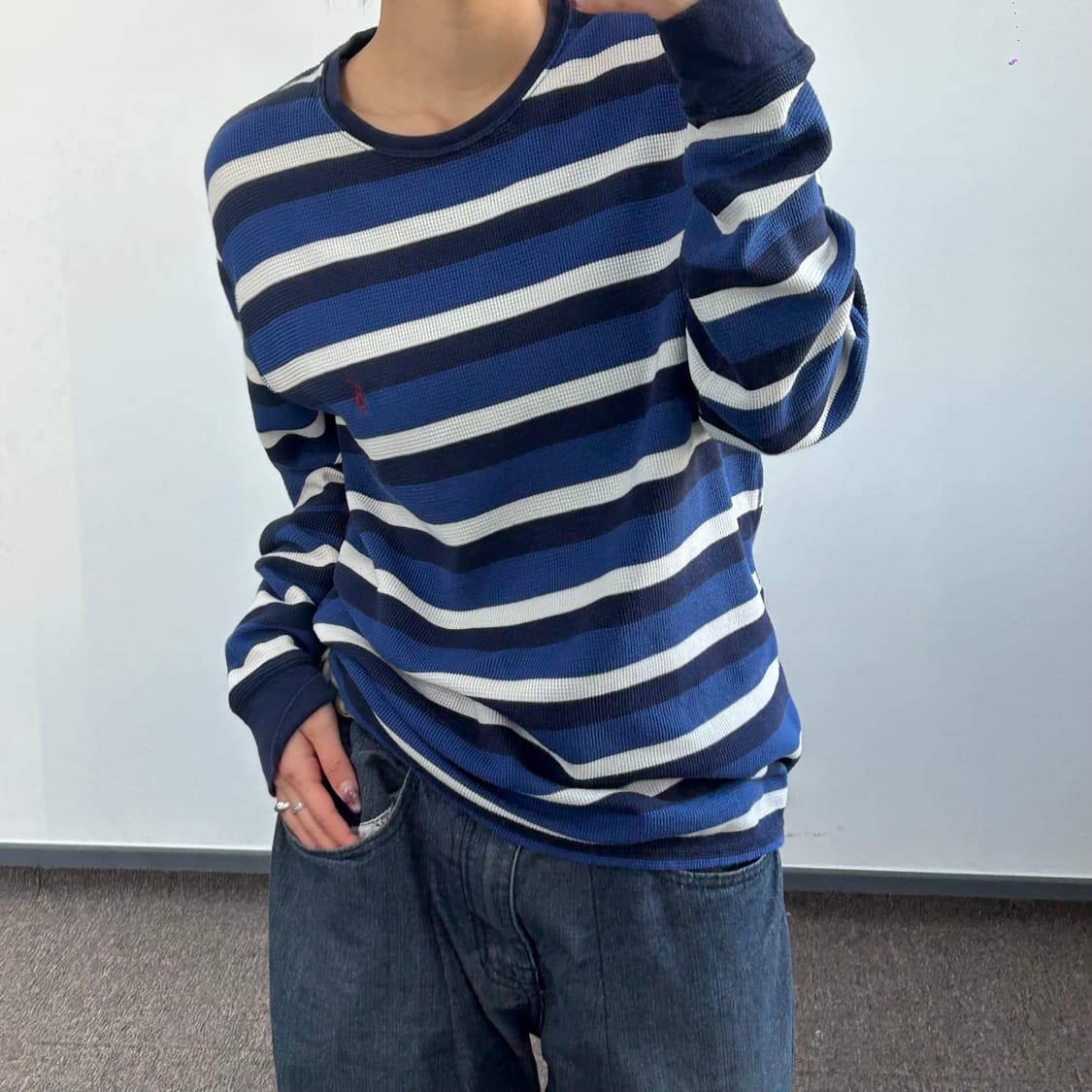 Polo 폴로 버건디 포니 블루 스트라이프 와플니트 상품이미지1