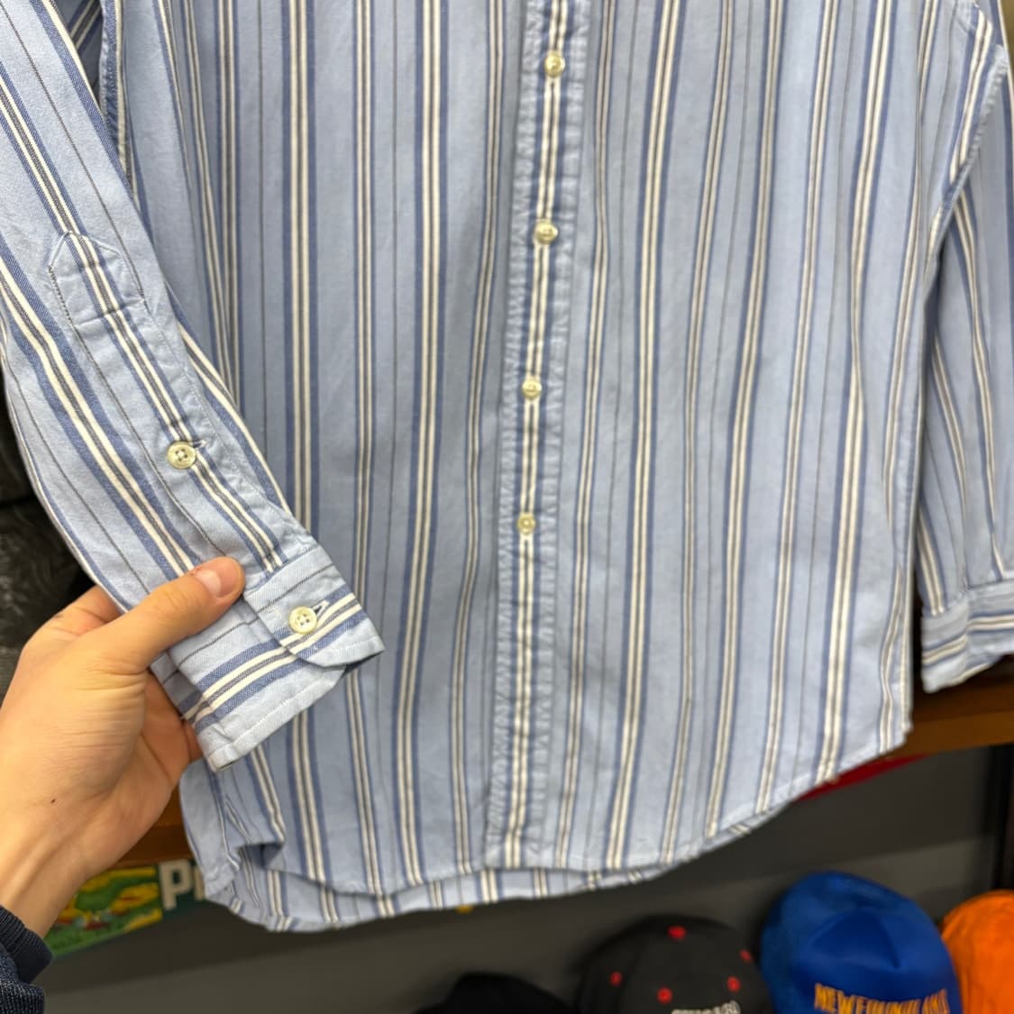 90s 폴로 랄프로렌 쓰리컬러 멀티 스트라이프 옥스포드 셔츠 N331 상품이미지4