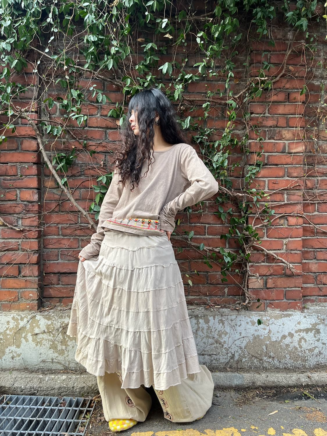 베이지 아이보리 미디 캉캉 스커트 상품이미지2