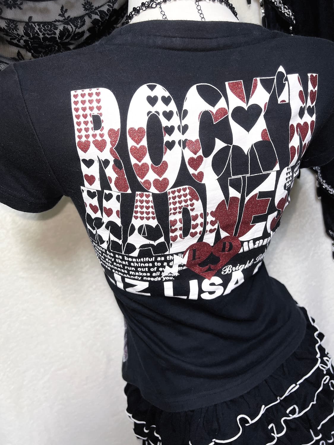 리즈리사돌 키치 펑크 y2k 헤이세이 갸루 글리터 레터링 반팔탑 핀터 상품이미지9