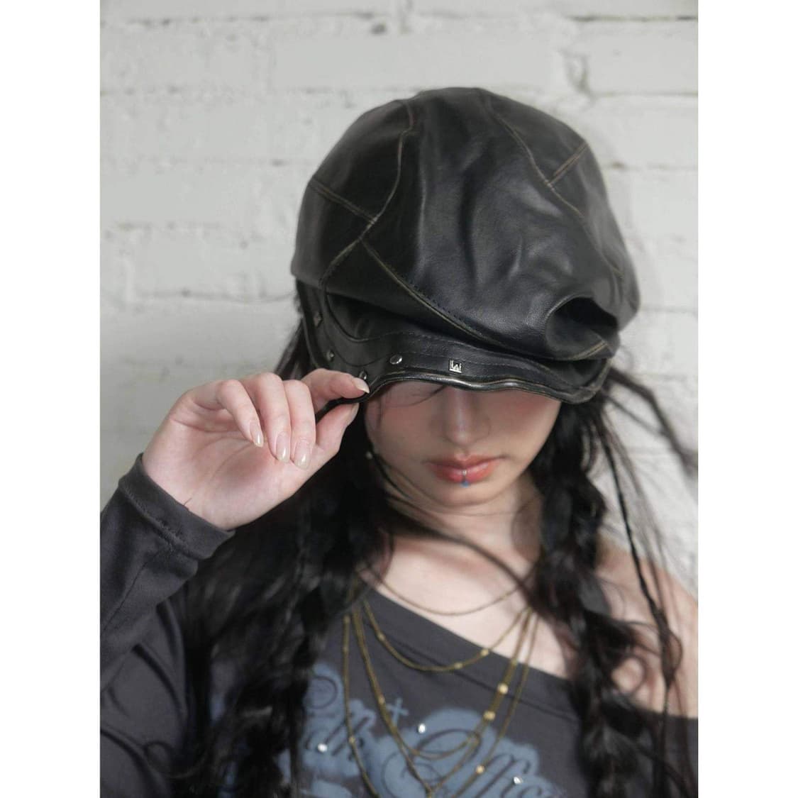 빈티지 무드 레더 스터드 캡 상품이미지7