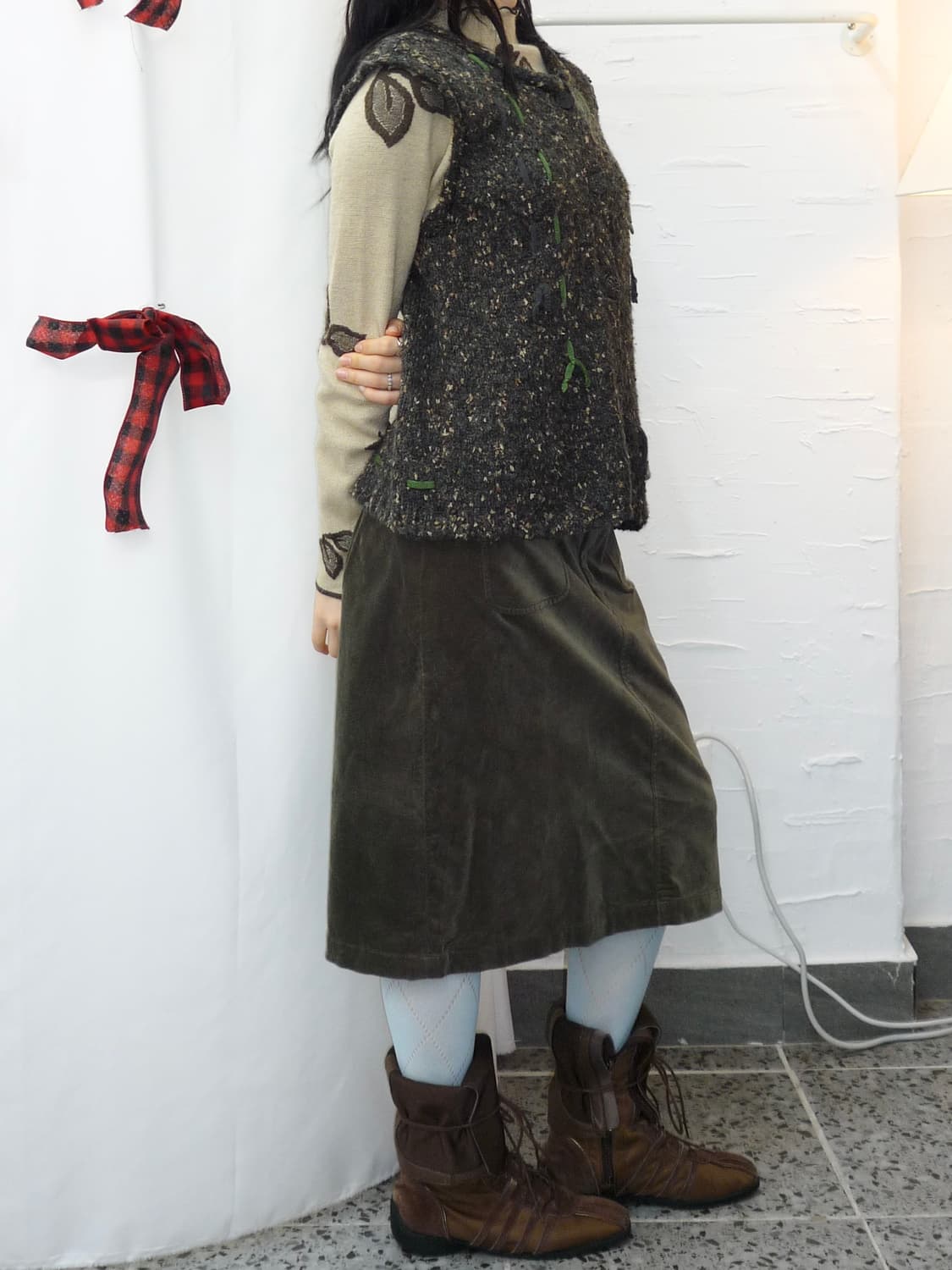 Khaki vintage midi skirt 상품이미지3