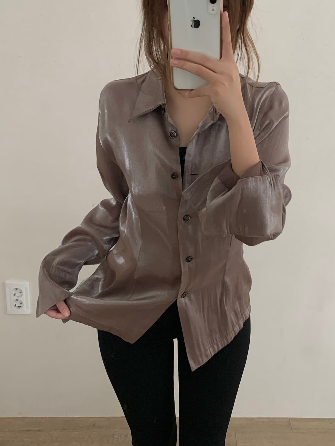 빈티지 락시크 코코아 실키 블라우스 셔츠  상품이미지1