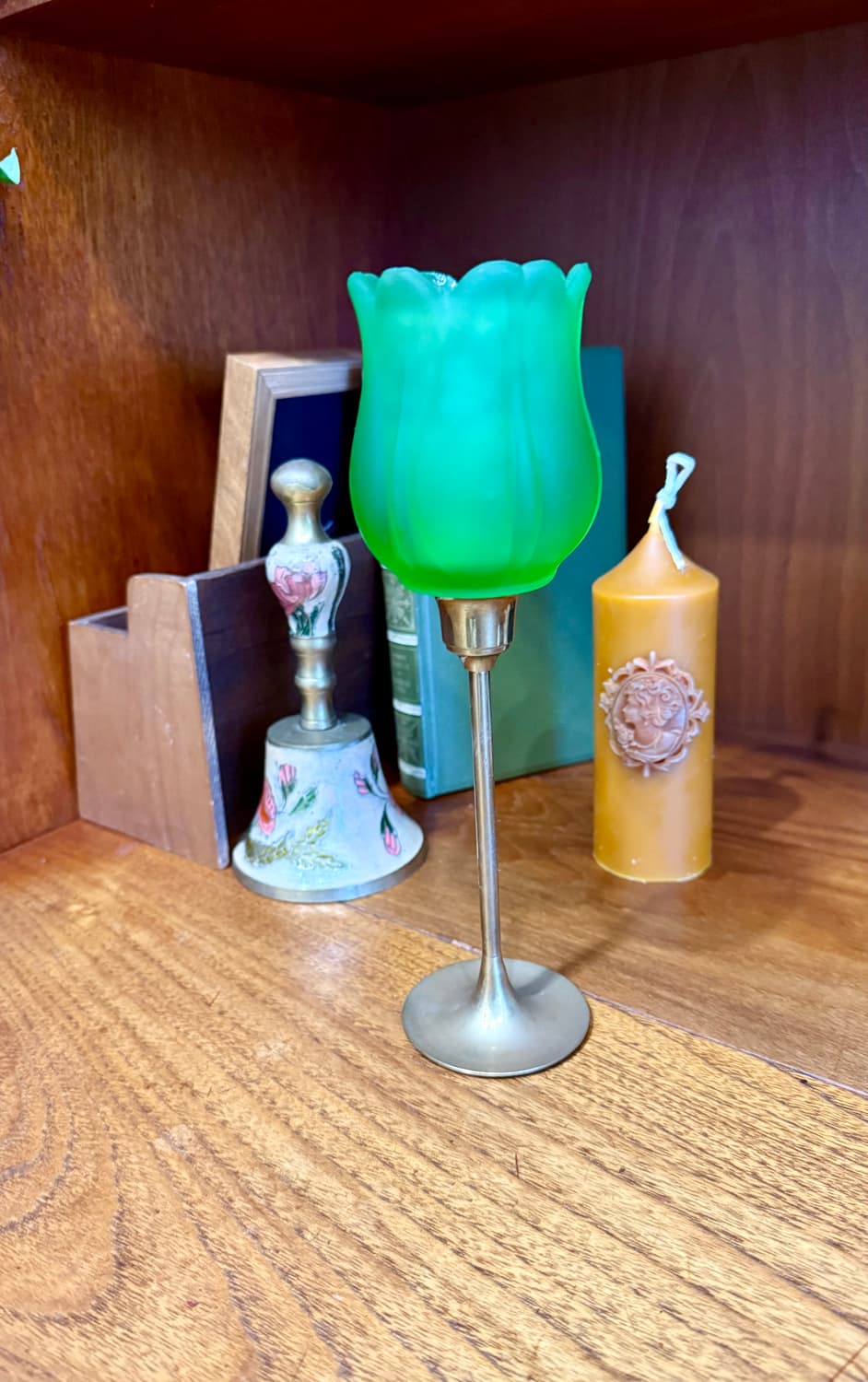 빈티지 인도 브라스 촛대 & 그린 튤립 보티브 상품이미지1