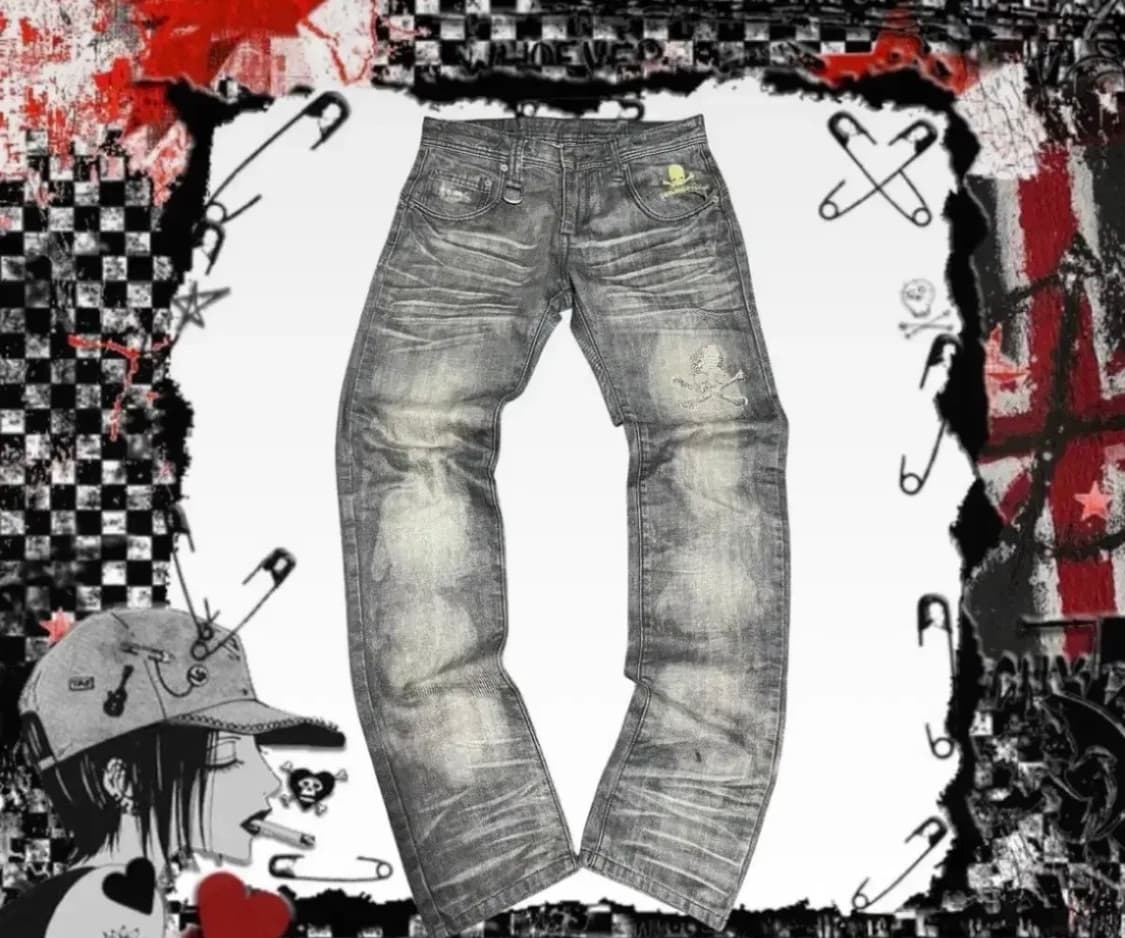 본인착샷)펑크 해골 워싱 팬츠 스키니진 와투케 y2k 핀터깔 새깅 상품이미지1