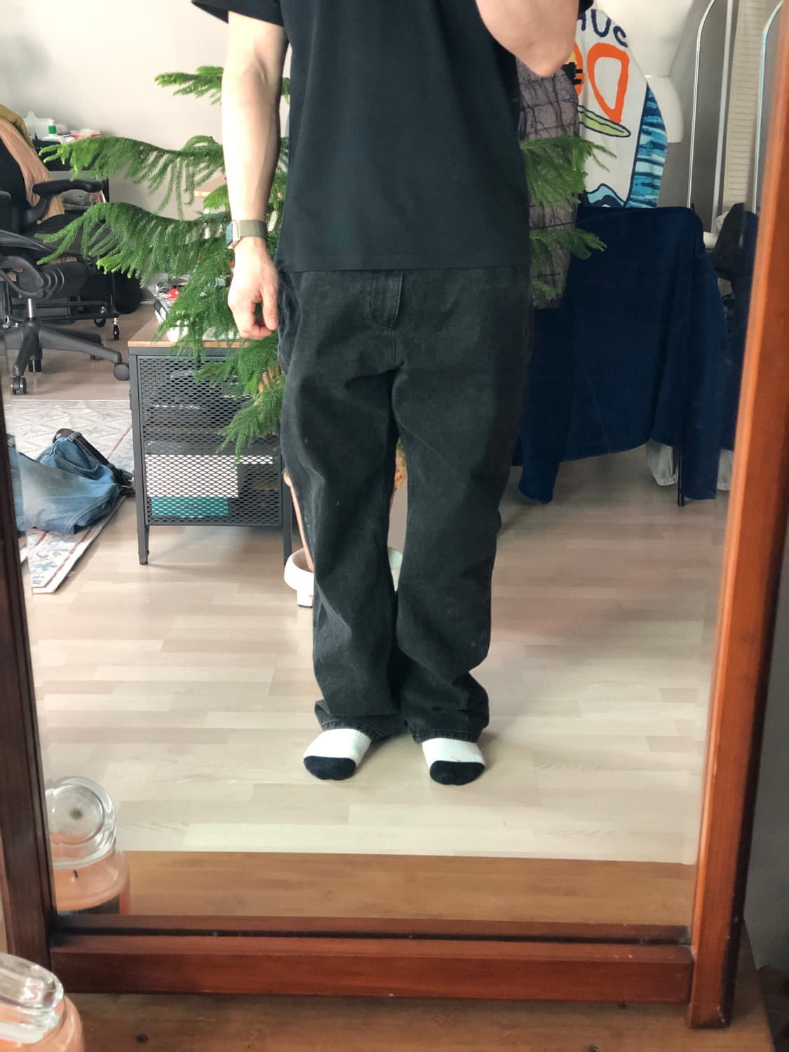 커스텀어클락 블랙 세미 와이드 청바지 흑청 데님 34 상품이미지3